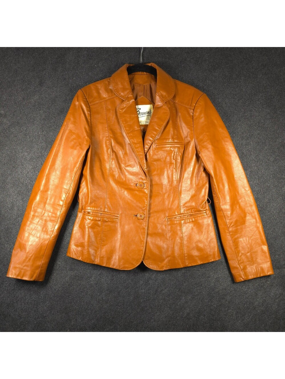 Vintage Berman's Leather Jacket Femme Size 12 Waist Shaping Cognac Color